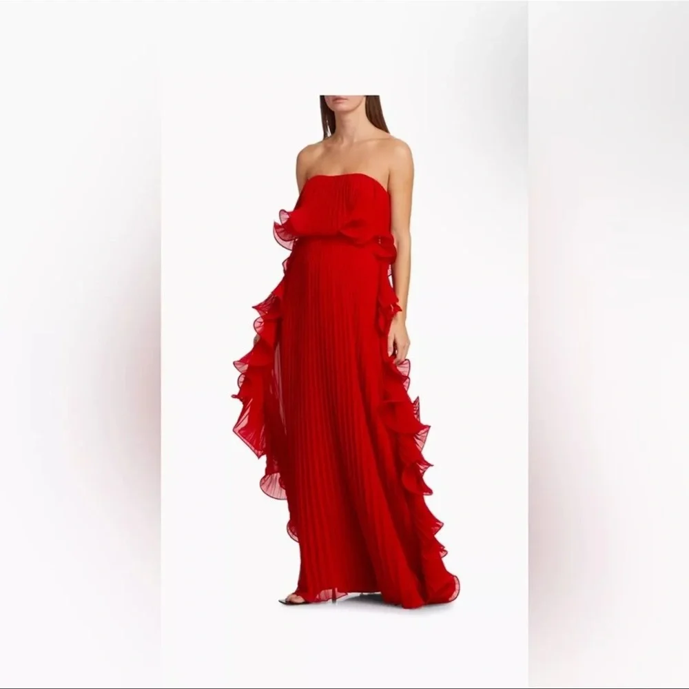 Badgley Mischka Strapless Pleated Ruffle Gown - Picture 3 of 14